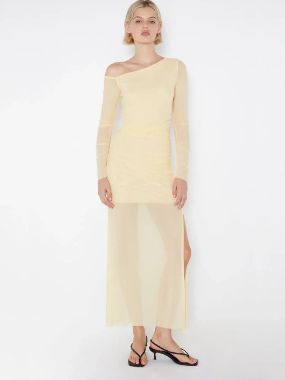 bec + bridge One-Shoulder Sheer Maxi Dress in Pale Yellow